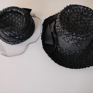 Bundle Of 2 Vintage 1950s Hats Black Woven Straw Classic Feminine I Love Lucy